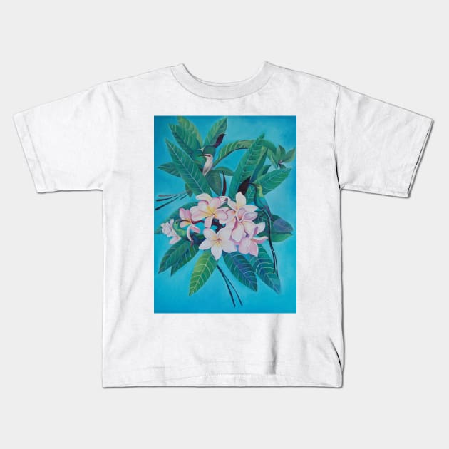 Sugar Birds in Frangipani. Kids T-Shirt by Binovska